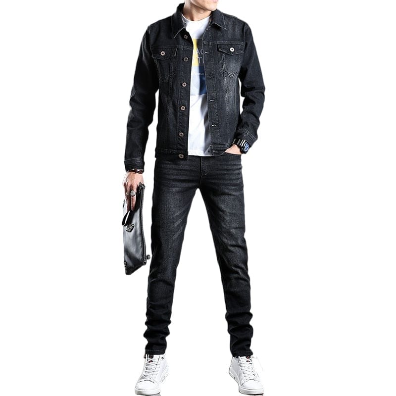 Spring denim jacket men 2021 new suit jacket jacket pants two pieces of men&#39;s spring and autumn models