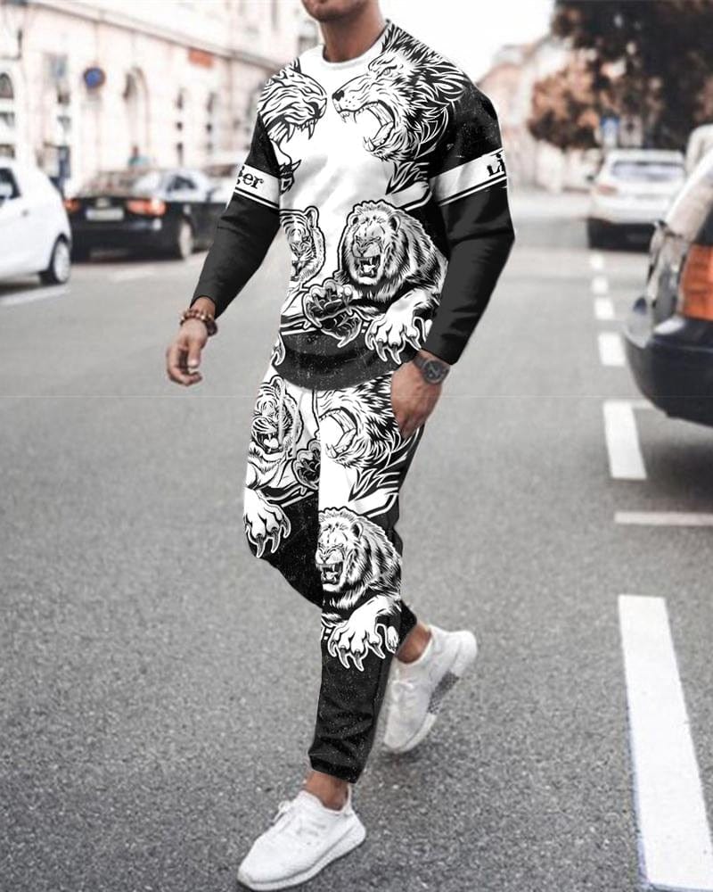 Men' s 3D SET Printed Long Sleeve Suit Men' s Sportswear Long Sleeve Men's
