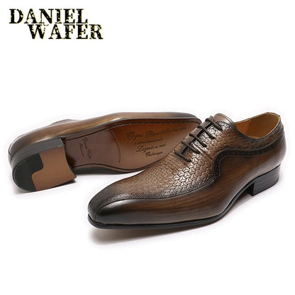 Luxury Brand Men's Oxford Formal Shoes Black Brown Pointed Toe Lace Up Office Business Wedding Genuine Leather Shoes for Men