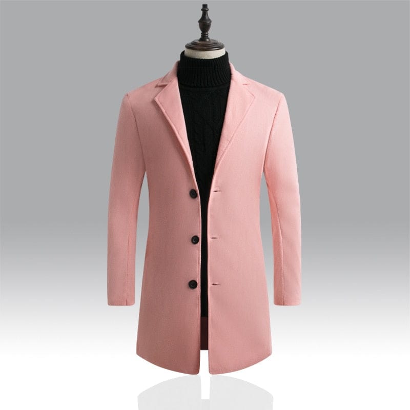 New Men's Casual Long Windbreaker Jacket / Male Solid Color Single Breasted Trench Coat Jacket