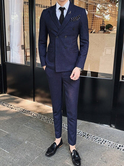 7XL ( Blazer + Waistcoat + Pants ) Striped Plaid Solid Color Mens Formal Business Suit 3pce Set Groom Wedding Social Show Dress