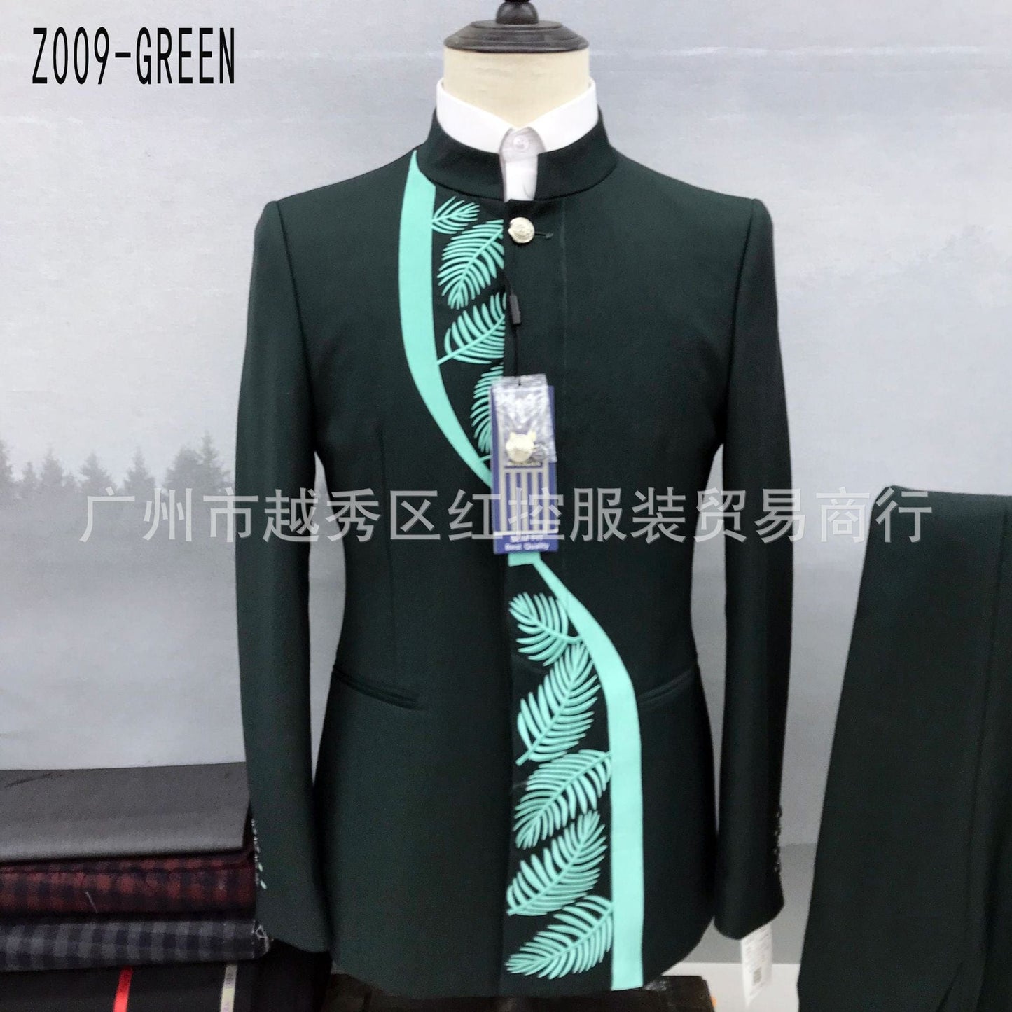 2022 Fashion New Men&#39;s Casual Boutique Chinese Stand Collar Tunic Design Suit 2 Piece Set Blazers Jacket Coat Pants Trousers