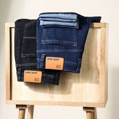New Men's Fashion Jeans Business Casual Stretch Slim Jeans Classic Trousers Denim Pants Male Black Blue