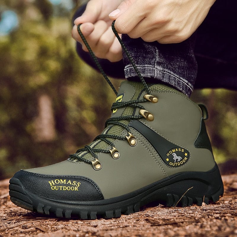 Men Waterproof Hiking Shoes Outdoor Climbing Non-slip Camping Trekking Sneakers Sports Breathable Mountaineering Army Green Boot