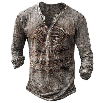 FEGKZLI Spring New Mens Oversized Loose Tops Vintage Long Sleeve T Shirts Tops Punk Style 3D Printed V Collar Cool T Shirts