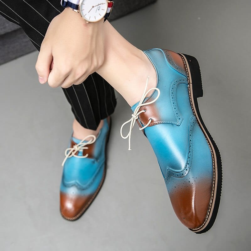 Brogue Shoes for Men Classic Wild Business Casual Wedding Daily Round Head Carved Lace PU Multicolor Dress Shoes