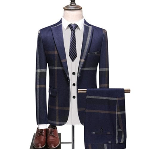 3 Pcs Suits Set Coat Vest Pants / 2022 Fashion Men&#39;s Casual Boutique Business Plaid Slim Formal Dress Blazers Jacket Waistcoat