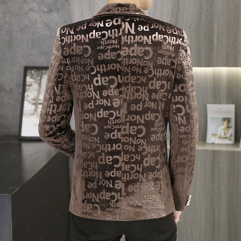 Mens Velvet Blazers 2022 Spring New Fashion Casual Slim Gold Velvet Letter Print Suit Jacket Male Blazer Brand Clothing Coat