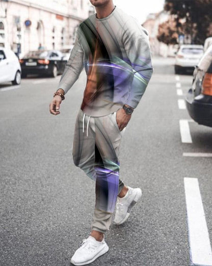 Men' s 3D SET Printed Long Sleeve Suit Men' s Sportswear Long Sleeve Men's