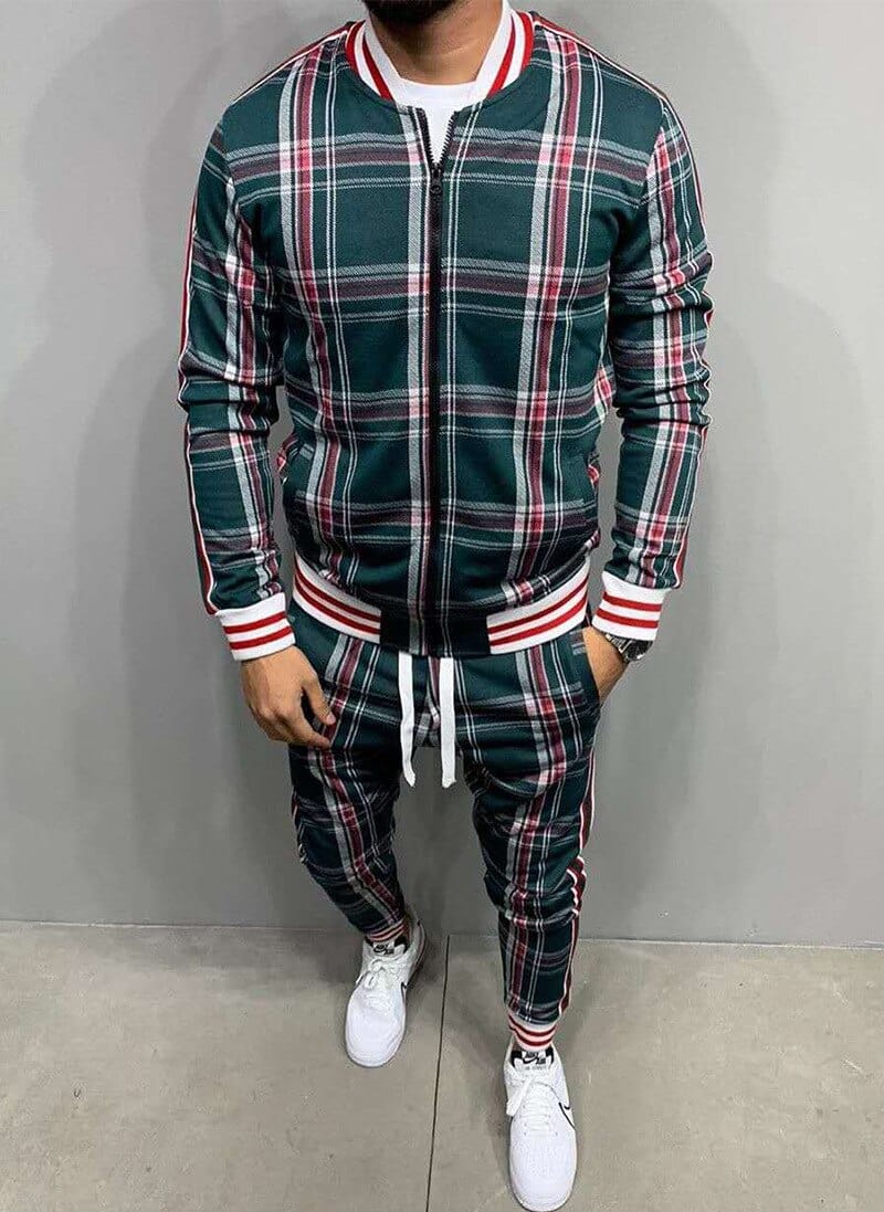 2022 Casual Suit Men Sportswear Two Piece Outfits Stripe Outerwear Plaid Set Zipper Spring Autumn Jacket Male Gentlemen Clothing