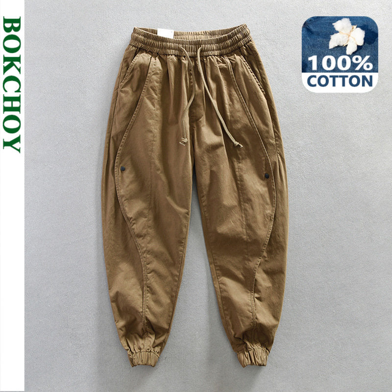 2023 Spring Summer New 100% Cotton Casual Cargo Pants for Men Solid Color Big Pocket Trousers Men Clothing Oversize AZ620