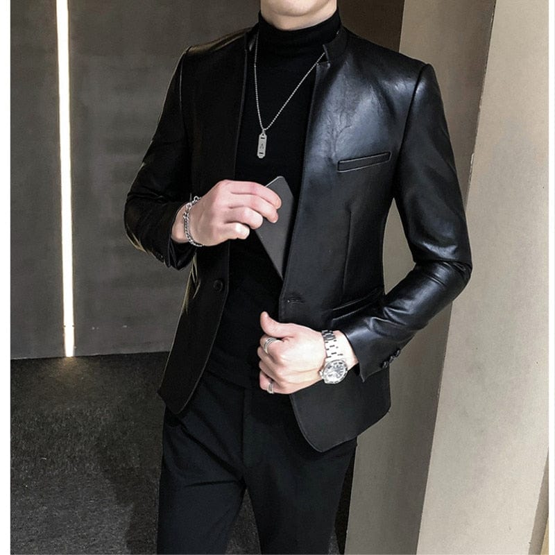 2022 Brand Clothing Fashion Men&#39;s High Quality Casual Leather Jacket Male Slim Fit Business Leather Suit Coats/Man Blazers 4XL