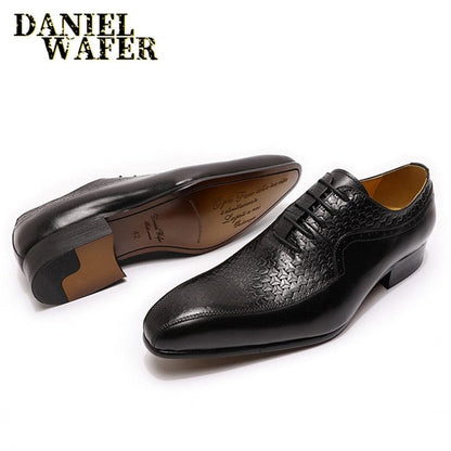 Luxury Brand Men's Oxford Formal Shoes Black Brown Pointed Toe Lace Up Office Business Wedding Genuine Leather Shoes for Men