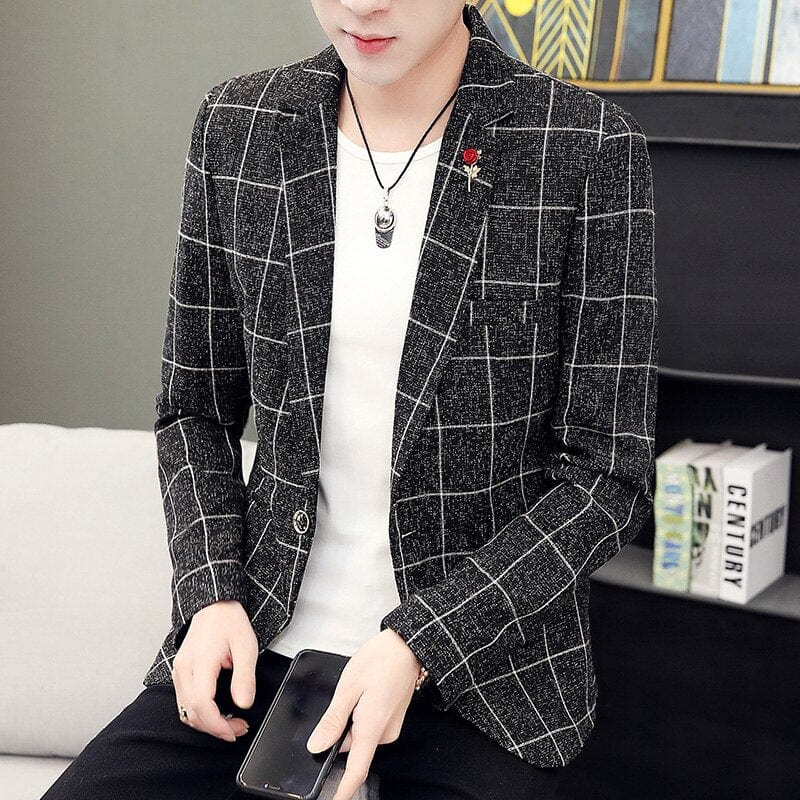 2022 New Men Business Fashion Suit Blazer Plaid Design Plus Size Casual Male Slim Fit Dress Jacket Coat Americana Hombre