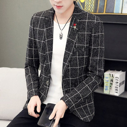 New Men Business Fashion Suit Blazer Plaid Design Plus Size Casual Male Slim Fit Dress Jacket Coat Americana Hombre