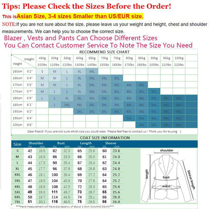 7XL ( Blazer + Waistcoat + Pants ) Striped Plaid Solid Color Mens Formal Business Suit 3pce Set Groom Wedding Social Show Dress