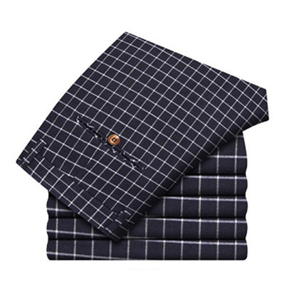 Business Formal Pants Cotton Casual Pants Men  New Classic Style Straight Loose High Waist Plaid Trousers Male Brand Clothes