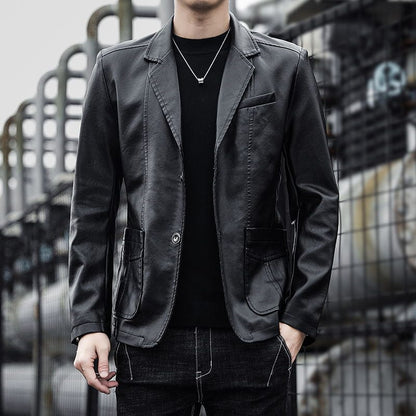 High Quality5XL Men's Fashion Business Elegant Solid Color Teen Leather Jacket Casual Slim Gentleman Italian Style Formal Blazer
