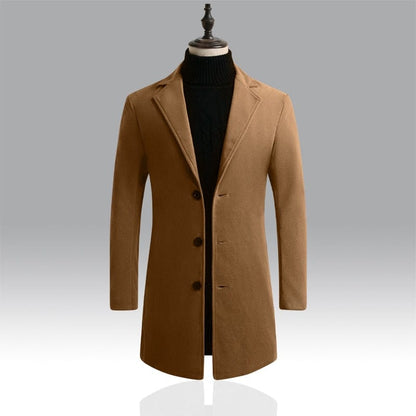 New Men's Casual Long Windbreaker Jacket / Male Solid Color Single Breasted Trench Coat Jacket