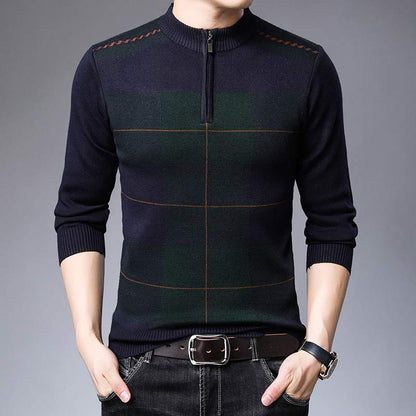 Zipper Thick Warm Winter Striped Knitted Pull Sweater Men Wear Jersey Mens Pullover Knit Mens Sweaters Male Fashions 93003