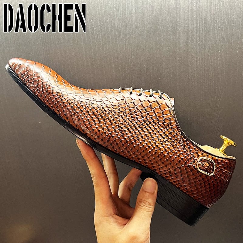 Luxury Men Oxford Shoes Black Brown Snake Skin Prints Classic Style Men Dress Leather Shoes Lace Up Pointed Toe Formal Shoes Men