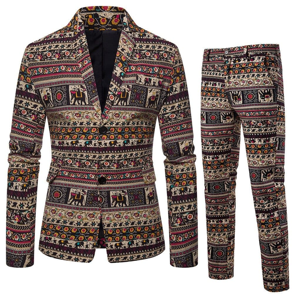 New Men's Fashion Suit Two-piece Casual Blazers 3D Floral Print Fashion Men Blazer Mens Suits with Pants Party Stage Bar