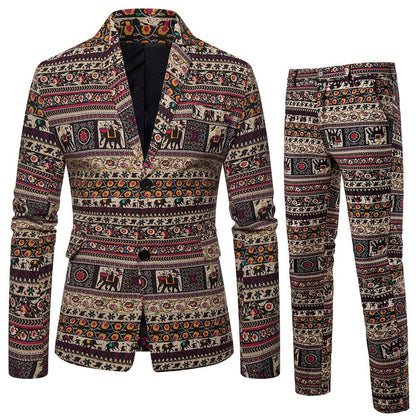New Men's Fashion Suit Two-piece Casual Blazers 3D Floral Print Fashion Men Blazer Mens Suits with Pants Party Stage Bar