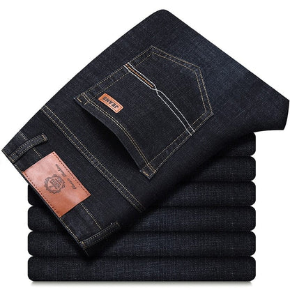 New Men's Fashion Jeans Business Casual Stretch Slim Jeans Classic Trousers Denim Pants Male Black Blue