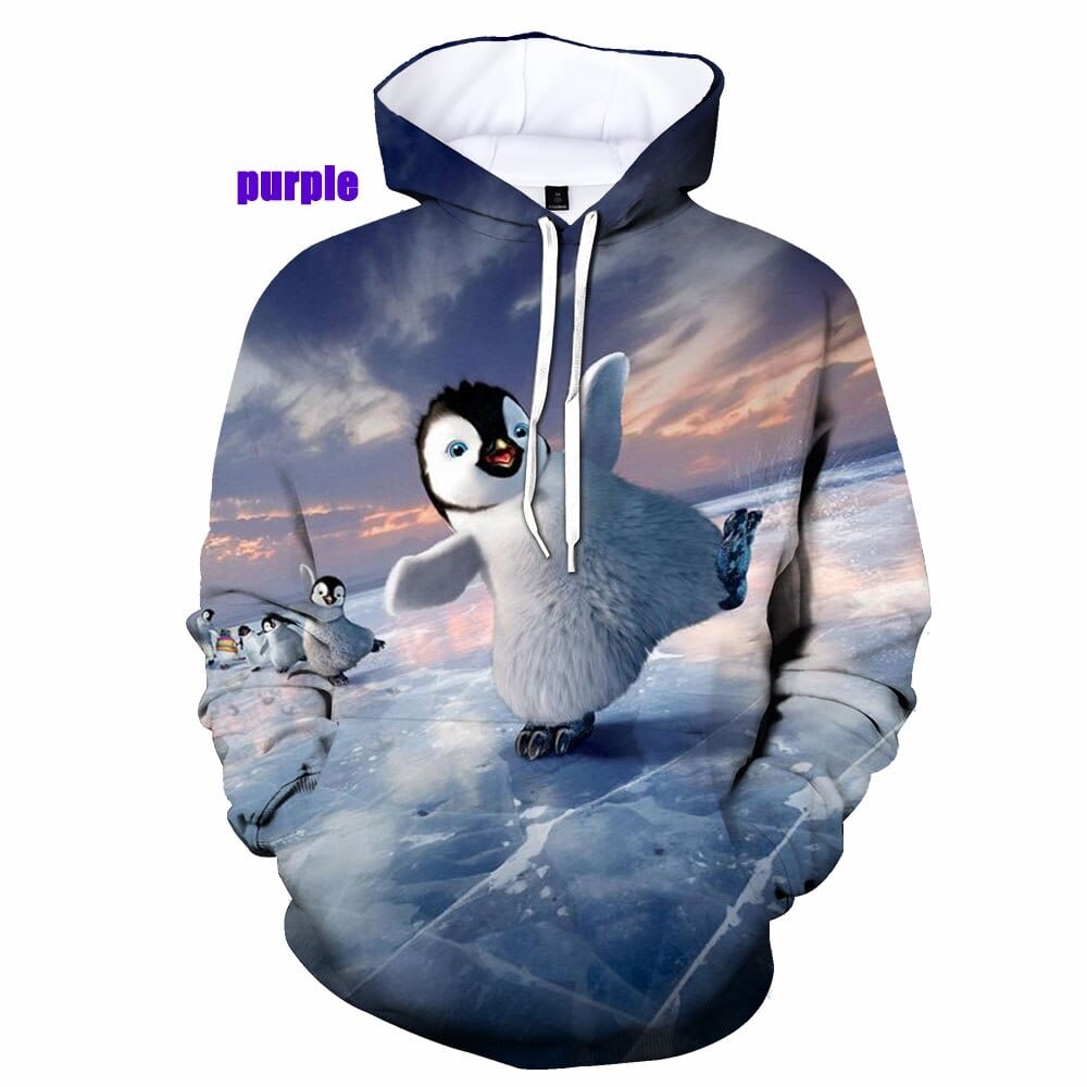 2022 Women Men New Fashion 3D Print Casual Hoodies Cute Penguin Print Pullover Sweatshirt Hoodie Size XS-5XL