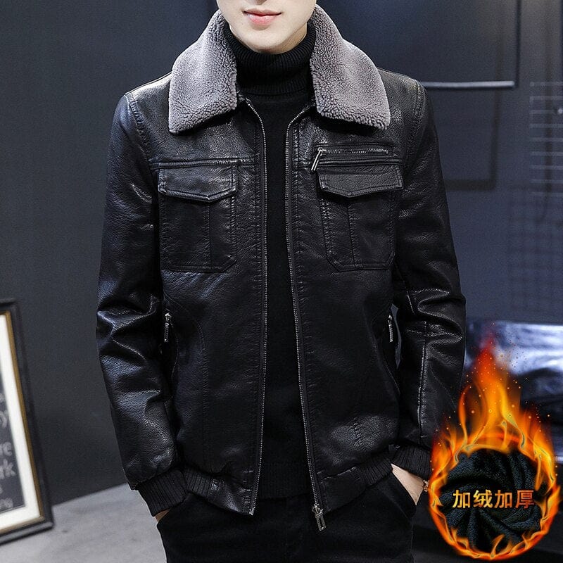 Men Jacket Winter Faux Fur Coat Casual Motor PU Leather Male Spring Autumn Solid Color Vintage Pele Overcoat Leather Jacket