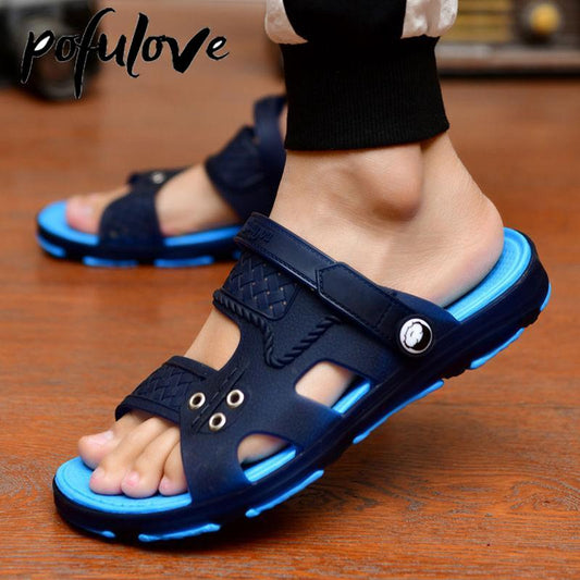 Pofulove Men Slippers Summer Sandals Outdoor Beach Casual Shoes Zapatos De Hombre Indoor Durable Anti Slip Peep Toe New