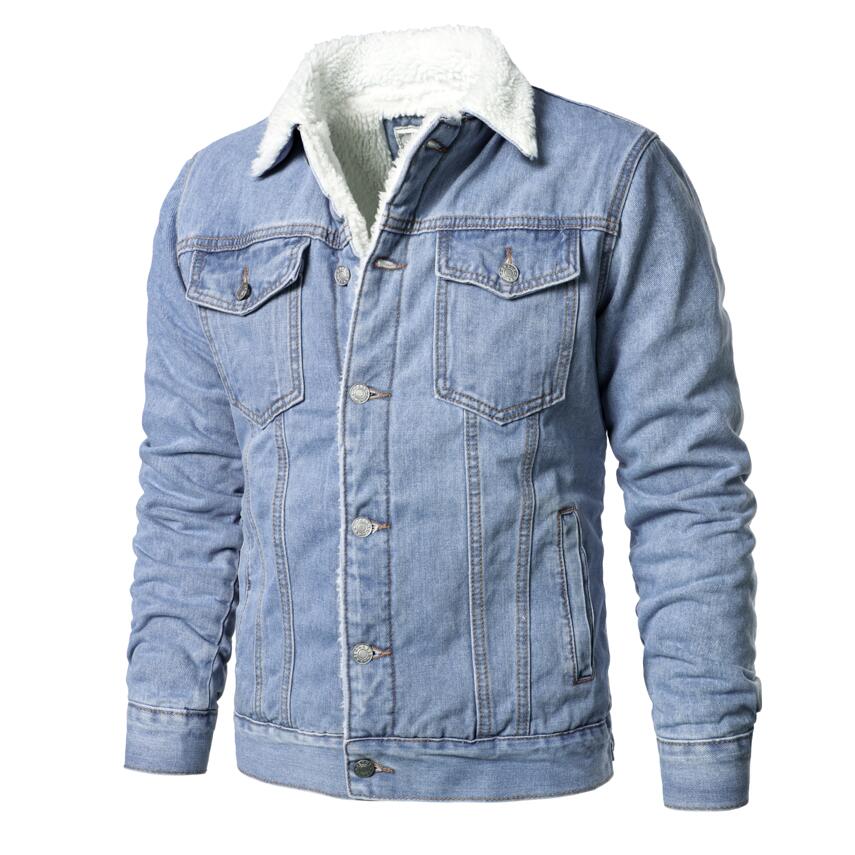 Men Light Blue Denim Jackets Slim Casual Denim Coats New Male High Quality Cotton Thicker Winter Jean Jackets Warm Coats XS-6XL