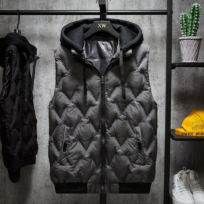 Fashion Men's Vest Jacket Hooded Autumn Winter Warm Sleeveless Jacket Men Casual Black Vest Thicken Plus Size Waistcoat L-5XL