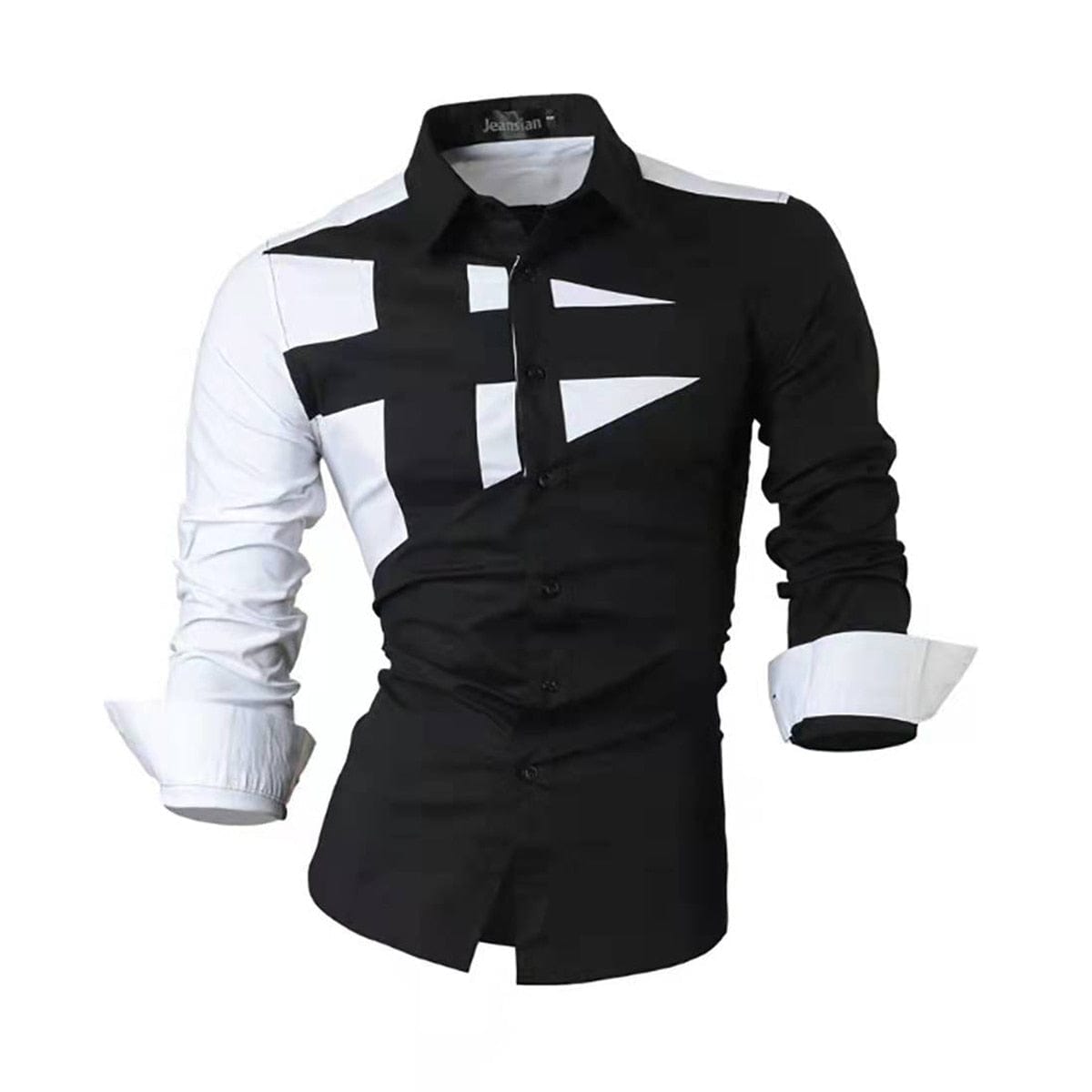 FEGKZLI New Men&#39;s Spring Summer Patchwork Shirts Casual Long Sleeve Slim Fit Shirts Button Up Shirt Men