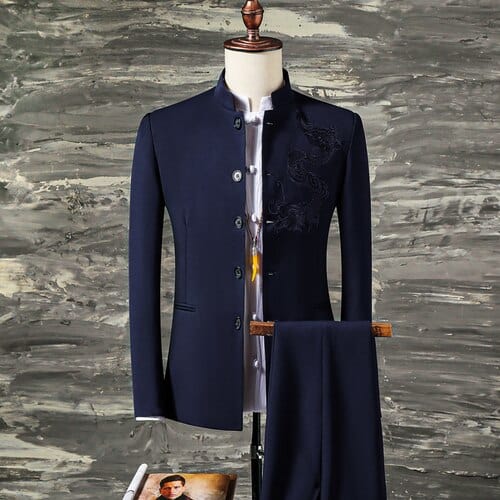 2 Pcs Set Stand Collar Blazers Jacket Pants /  Fashion New Men's Casual Boutique Business Solid Color Suit Coat Trousers