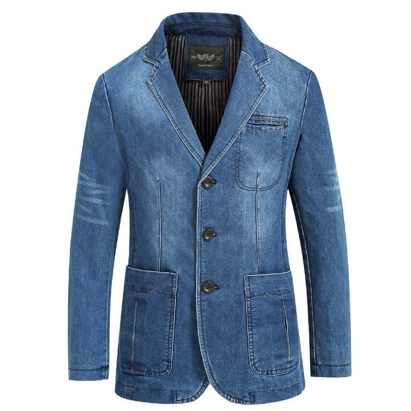 New Mens Denim Blazer Men Fashion Cotton Vintage Suit Jacket 4XL Male Blue Coat Denim Jacket Men Slim Fit Jeans Blazers Outwear