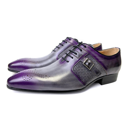 Luxury Brand Mens Dress Wedding High Quality Shoes  Brogues Leather Purple Mixed Colors Oxford Pointed Toe Shoes