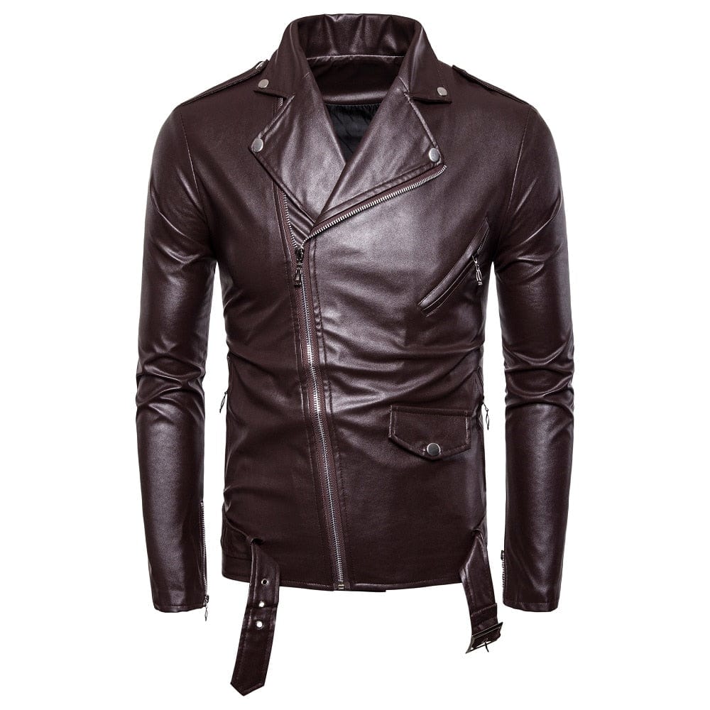 Mens Leather Jackets 2023 New White Black Casual Lapel Slim Fit Diagonal Zipper Motorcycle PU Leather Jacket Coat Mens Clothing