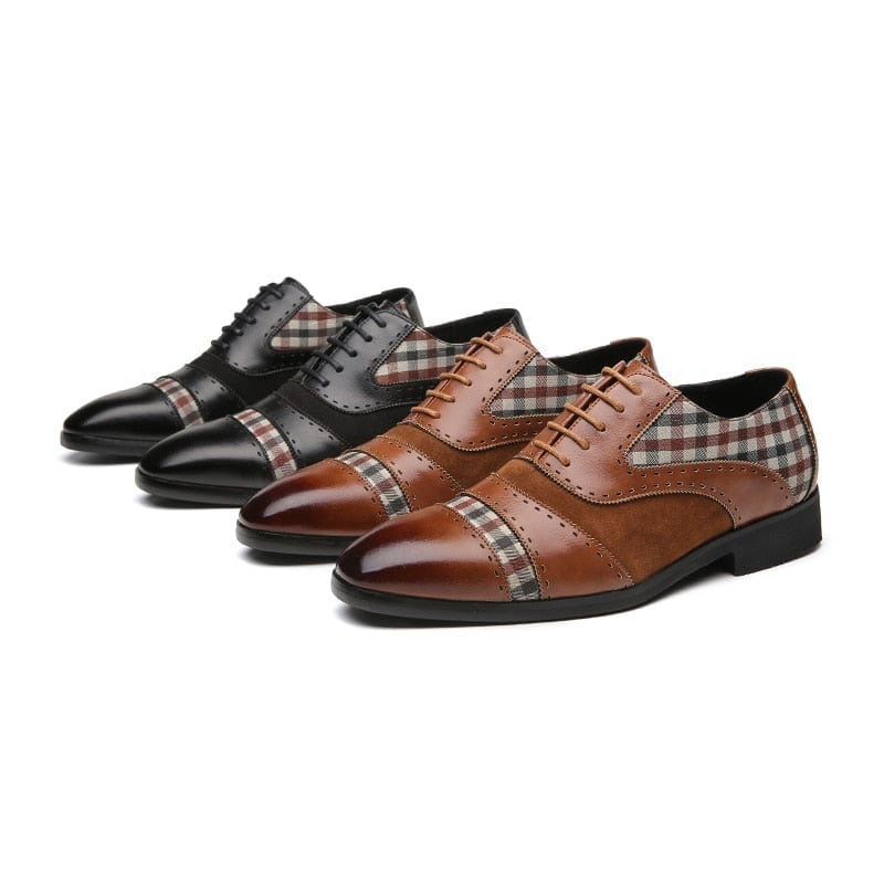 Men&#39;s Brogue Shoes Brown Black Patchwork Fabric Business Lace-up Breathable Dress Shoes  Men Casual Shoes Free Shipping