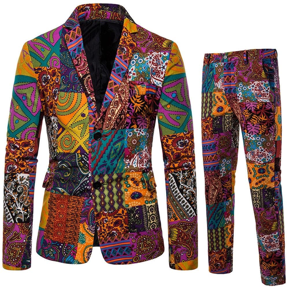New Men's Fashion Suit Two-piece Casual Blazers 3D Floral Print Fashion Men Blazer Mens Suits with Pants Party Stage Bar