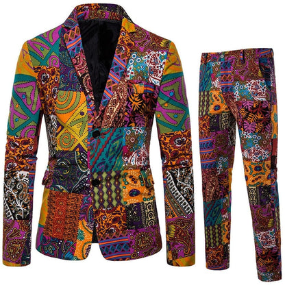 New Men's Fashion Suit Two-piece Casual Blazers 3D Floral Print Fashion Men Blazer Mens Suits with Pants Party Stage Bar