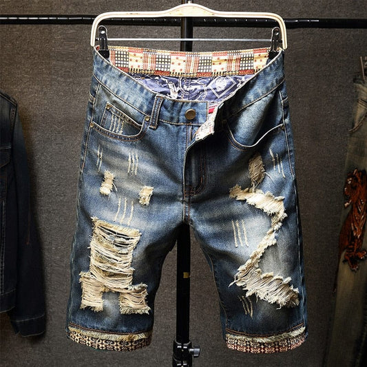 Noi bărbați de epocă Bermude rupte Blugi Scurt de vară Streetwear Hip hop masculin Ocazional Găuri Drepți Pantaloni scurți din denim Plus Size 40