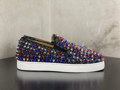 Designer Shoes Luxury Men's Shoes, Red Bottom Shoes Leather Low Top Rivet Men's Shoes Casual Shoes Couple Shoes Casual Sneakers