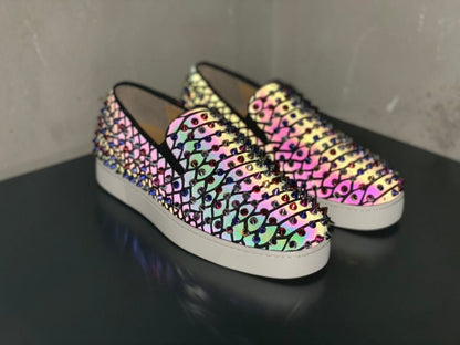 Designer Shoes Luxury Men's Shoes, Red Bottom Shoes Leather Low Top Rivet Men's Shoes Casual Shoes Couple Shoes Casual Sneakers