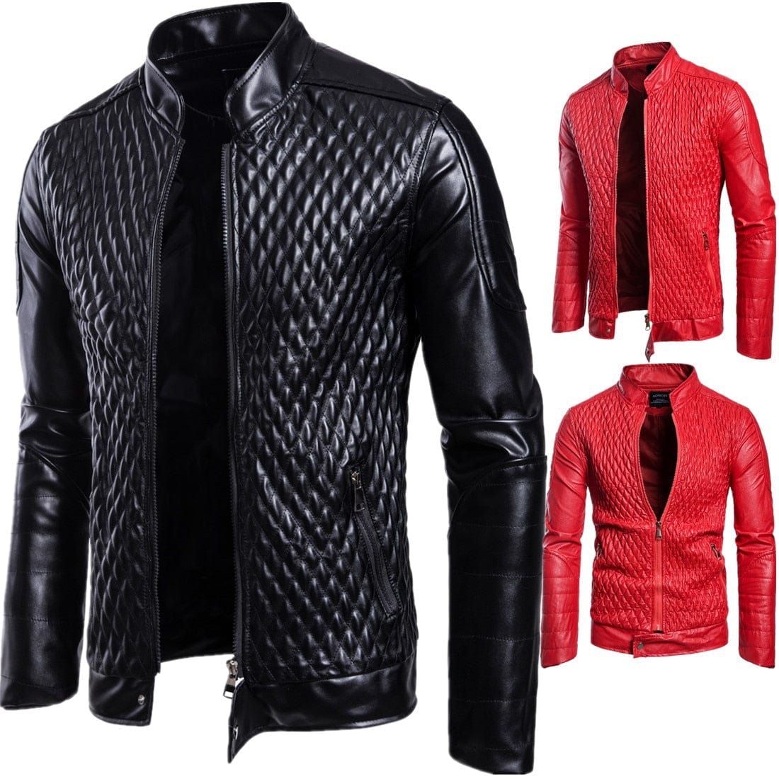 Winter Men's Leather Jacket Motorcycle Leather PU Coat Korean Fashion Street Dress Cute Christmas Gift Men's Red