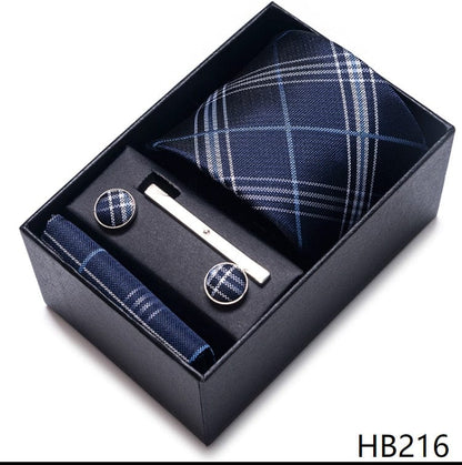 Silk Brand Tie Handkerchief Cufflink Set Necktie Holiday Gift Box Man's Blue Gold Suit Accessories Slim Cravat Wedding Gravatas