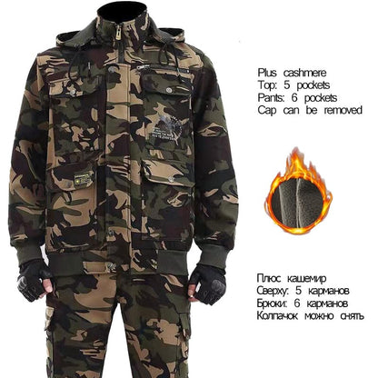 Winter Work Clothes Suit Men's Plus Velvet Thick Cotton Wear-resistant Welder Auto Mechanic Jacket Pants Labor Insurance Service