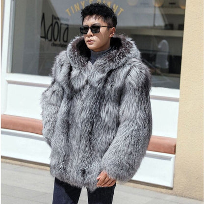 Men's Faux Fur Coat Winter Thicken Fluffy Long Sleeve Warm Outerwear Luxury Bontjas Jacket Hooded Plush  Windbreaker Coats