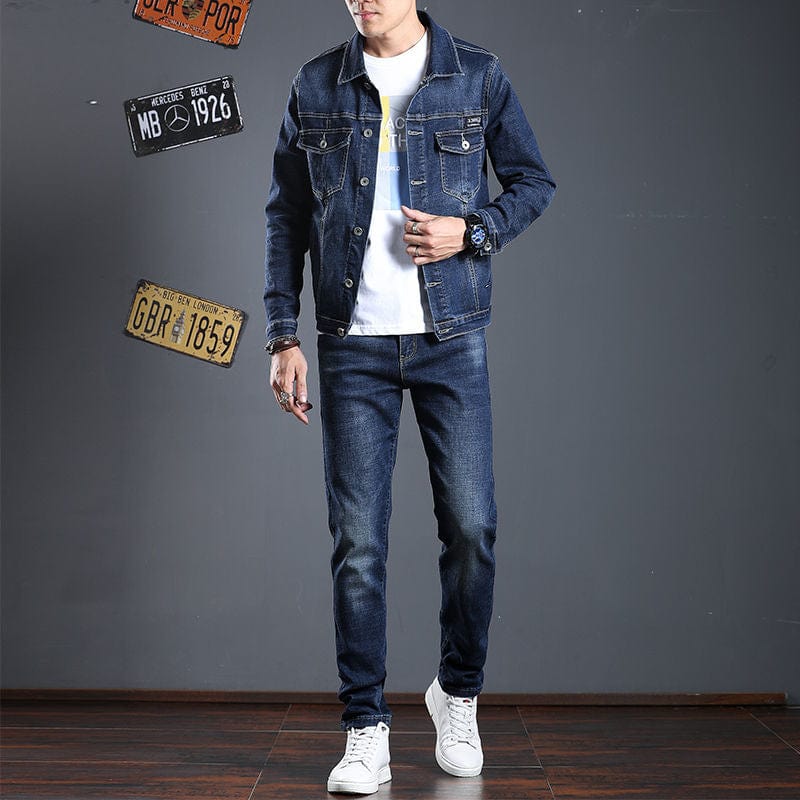 Spring denim jacket men 2021 new suit jacket jacket pants two pieces of men&#39;s spring and autumn models