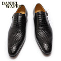 Daniel Wafer Man Shoes Luxury Genuine Leather Geometric Prints Office Wedding Man Formal Black Lace Up Pointed Toe Oxford Shoes